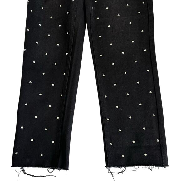Simple Society Black Rhinestone Straight Leg Super High Rise Button Fly Jeans - Picture 6 of 11